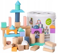Drevené bloky 50 ks, vedierko + triedič Ecotoys Drevené bloky 50 ks, vedierko + triedič Ecotoys