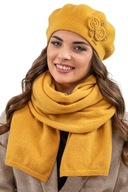 BERET s brmbolcom a šatkou teplý medový set Vivisence 7037Kmpl BERET s brmbolcom a šatkou teplý medový set Vivisence 7037Kmpl