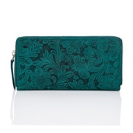 Zelená kožená dámska peňaženka s kvetmi