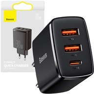Baseus 2xUSB nástenná nabíjačka USB-C PD3.0 3A 30W Baseus 2xUSB nástenná nabíjačka USB-C PD3.0 3A 30W