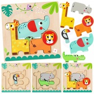 Tooky Drevené puzzle Montessori Viacvrstvové doskové zvieratká Les