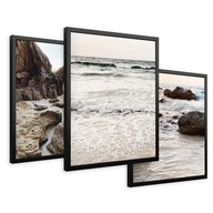 SET Zarámované obrazy plagáty morská pláž útesy triptych 43x99