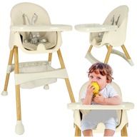 Detská stolička na kŕmenie s nádobou a podnosom, krémová farba
