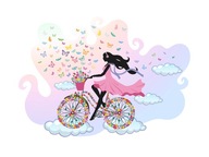 Samolepka na stenu VÍLA NA BICYKLI, motýle, XXXL Samolepka na stenu VÍLA NA BICYKLI, motýle, XXXL