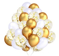 Ozdoby na prvé sväté prijímanie, biele a zlaté konfetové balóny