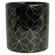 Čierny obal na kvetináč so zlatým geometrickým vzorom