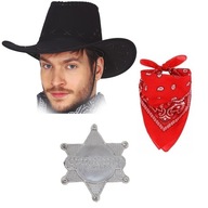 Kovbojský set KOVBOJSKÝ klobúk Bandana Bandana Odznak Star SHERIFF Kovbojský set KOVBOJSKÝ klobúk Bandana Bandana Odznak Star SHERIFF