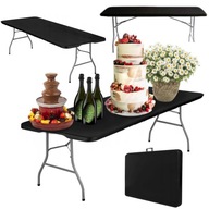 Cateringový stôl zložený do kufra, mobilný, veľký, odolný, 180 cm, čierny