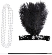 Dámska súprava čelenky s perličkami Cigarette Black Retro 20. roky 20. storočia Dámska súprava čelenky s perličkami Cigarette Black Retro 20. roky 20. storočia
