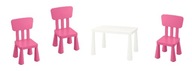 IKEA MAMMUT Detský stôl ružové stoličky 3ks