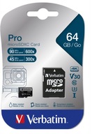 Micro SD karta MEMORY 64GB PRO U3 VERBATIM SDXC