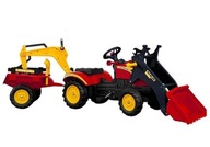 Traktor s prívesom a lyžicou s červeným pedálom