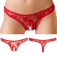 Red Lace Open Crotch Thong S Cottel