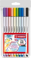 STABILO Pen 68 štetcové jemné linky, puzdro, 10 farieb