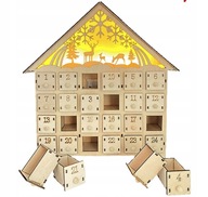 DREVENÝ ADVENTNÝ KALENDÁR DARČEK LED DOMU