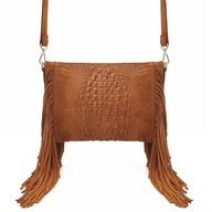 VERA PELLE semišová boho messenger taška so strapcami a popruhom CAMEL