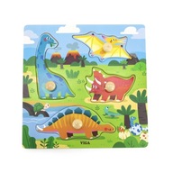 VIGA Drevené puzzle s odznakmi Dinosaury