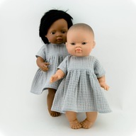 Šedé mušelínové šaty - oblečenie pre bábiky