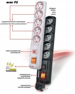 ACAR F5 PREdlžovací kábel NAPÁJACÍ PÁS 5 ZÁSUVEK 3M