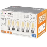 Sada 6x LED žiarovky E27 10W=100W Filament 1521lm