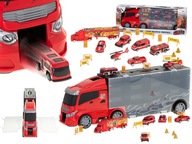 Transportér, TIR nákladné auto, odpaľovacie zariadenie v kufri + 7 hasičských áut