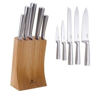 Sada oceľových kuchynských nožov, drevený stojan, 6 ks