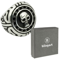 Pánsky pečatný prsteň SKULL, zdobený striebrom, oceľ 316L Pánsky pečatný prsteň SKULL, zdobený striebrom, oceľ 316L
