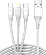 USB kábel 3v1 micro USB, USB-C, lightning 1m biely
