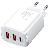 BASEUS KOMPAKTNÁ RÝCHLA SIEŤOVÁ NABÍJAČKA 2XUSB 1XUSB C 30W 3A PD BIELA PD BASEUS KOMPAKTNÁ RÝCHLA SIEŤOVÁ NABÍJAČKA 2XUSB 1XUSB C 30W 3A PD BIELA PD