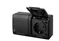 HERMES dvojitá zásuvka schuko čierna IP44 0325-09 HERMES dvojitá zásuvka schuko čierna IP44 0325-09