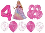 Balónová súprava Bábika Barbie s menom Banner k 4. narodeninám Balónová súprava Bábika Barbie s menom Banner k 4. narodeninám