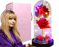 Večná ruža v sklenenej červenej kvetinovej krabičke rose LED