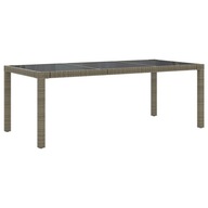 Záhradný stôl, sivý, 190x90x75 cm, sklo a ratan