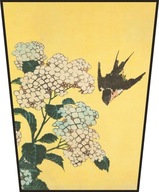 Obrazovka hortenzie a lastovičky Katsushika Hokusai