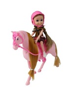 Malý koník s doplnkami džokeja ružového koňa