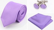Pánska fialová levanduľová kravata + vreckovka + manžetové gombíky