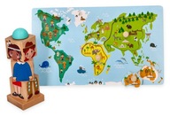 Otočné puzzle Mapa sveta dreva s rúčkami