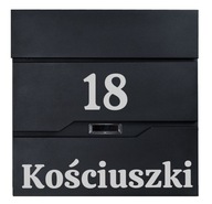 POŠTOVÁ SCHRÁNKA NA LISTY POŠTA, NÁPIS S NÁZVOM ULICE A ČÍSLO DOMU, ČIERNA POŠTOVÁ SCHRÁNKA NA LISTY POŠTA, NÁPIS S NÁZVOM ULICE A ČÍSLO DOMU, ČIERNA