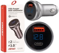 38W autonabíjačka s USB-C USB voltmetrom 38W autonabíjačka s USB-C USB voltmetrom