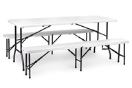 Cateringový stôl 180cm + 2 lavice, biela banketová súprava