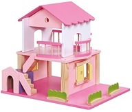 Drevený ružový domček pre bábiky