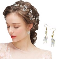 Set náušníc a čelenky na drôtiku, zlatá čelenka, svadobná výzdoba, boho svadba Set náušníc a čelenky na drôtiku, zlatá čelenka, svadobná výzdoba, boho svadba