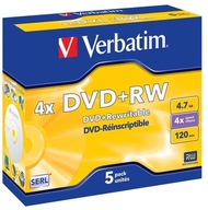 DVD+RW x4 Verbatim 4,7GB šperkovnica 5 ks. DVD+RW x4 Verbatim 4,7GB šperkovnica 5 ks.