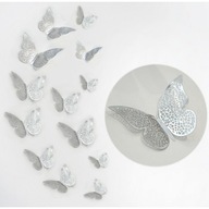 3D strieborné kovové motýle na stene chladničky