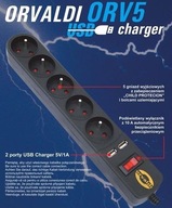 predlžovací kábel ORVALDI ORV5 1,5m s USB nabíjačkou